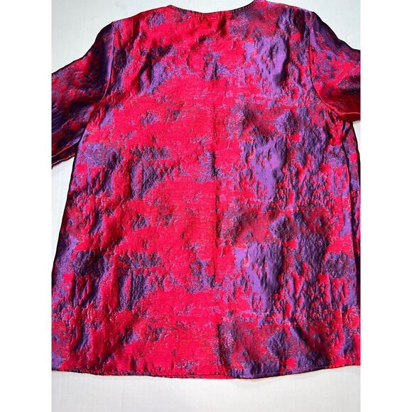 Tuckernuck Shirt Womens Size XS Purple Pink Jacquard Blouse Top 3/4 Bell Sleeves - Picture 14 of 15
